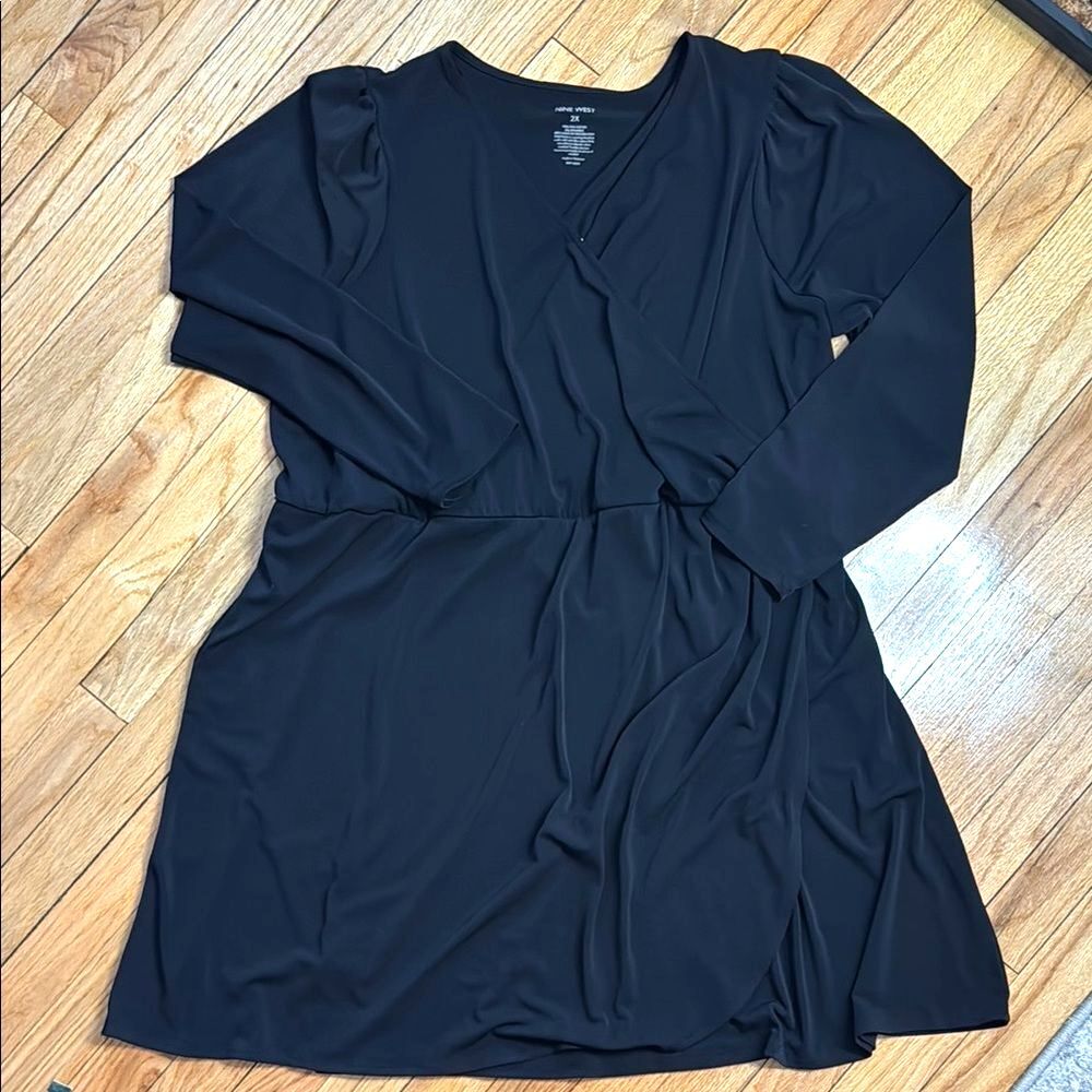 Nine West Dress Women's Black Long Sleeve Wrap Dress Women’s 2X